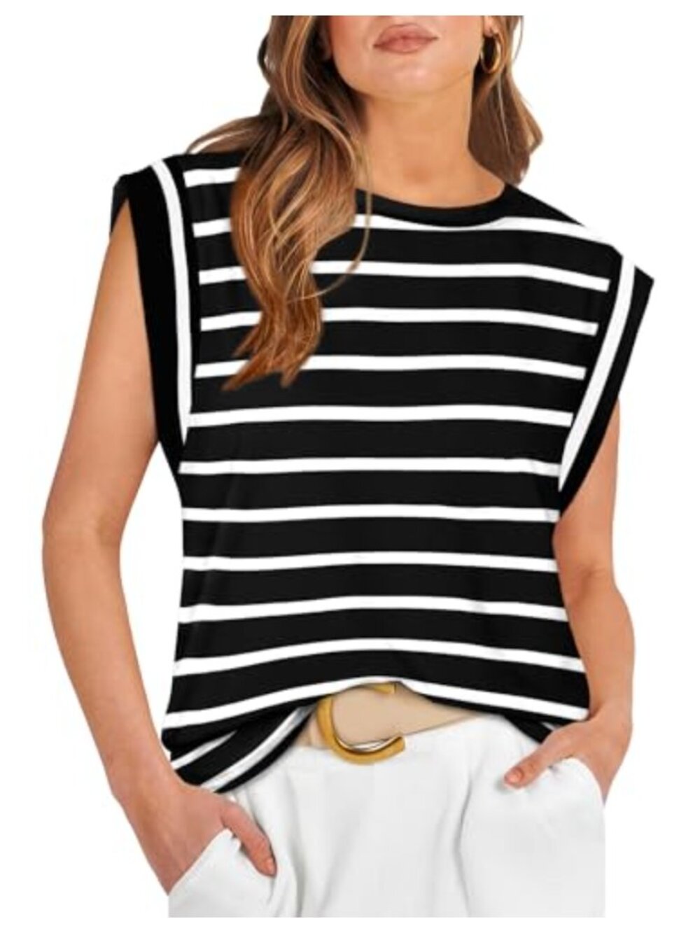 Womens Cap Sleeve Top Loose Fit Cotton Blend Summer Tee